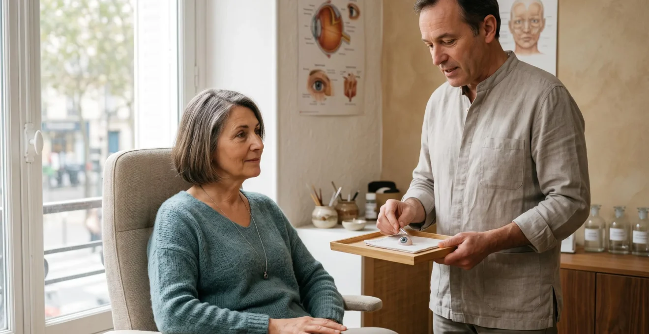 Une patiente attend son adaptation de prothèse oculaire auprès d'un spécialiste.
