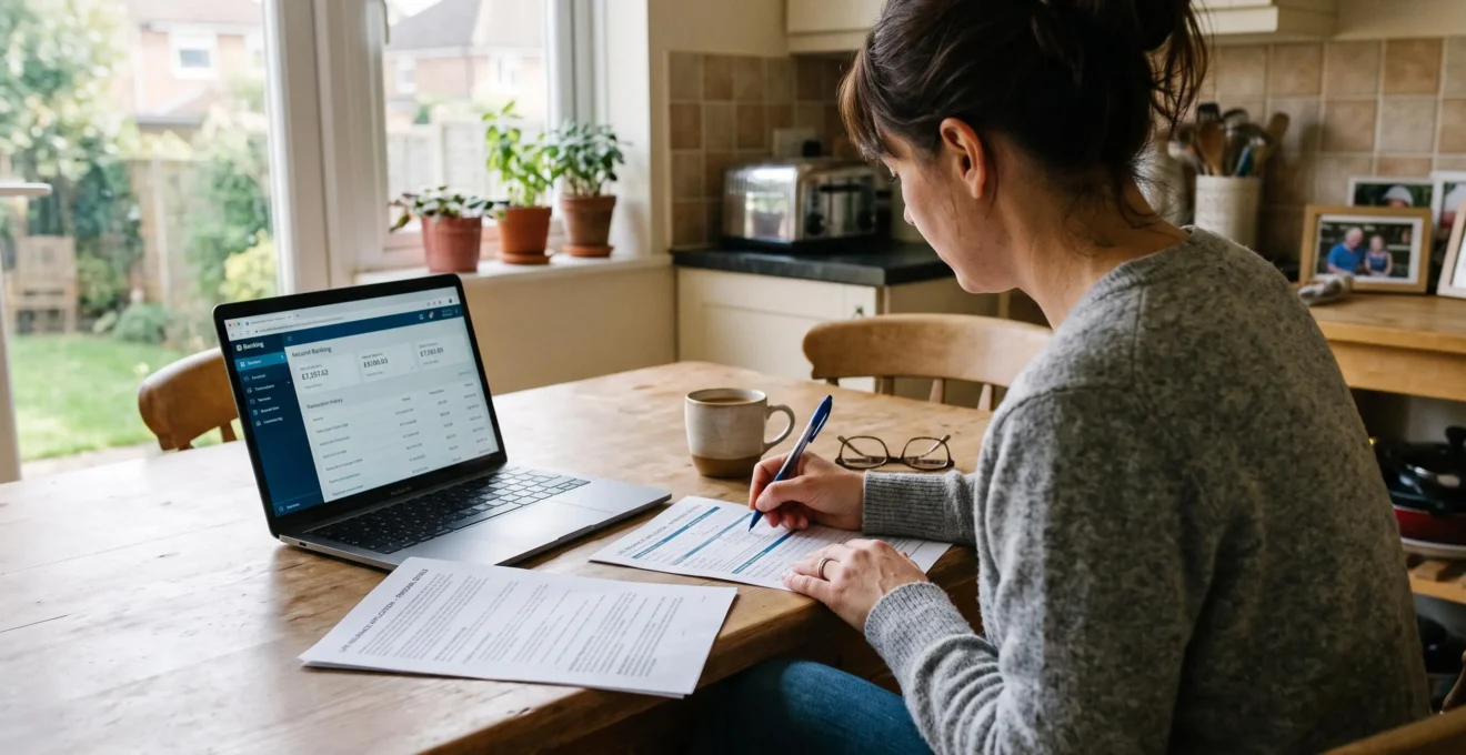 Une femme remplit un formulaire de souscription d'assurance vie chez elle.